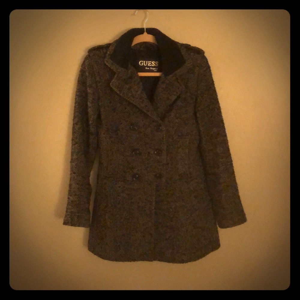 Guess Los Angeles Herringbone Tweed Coat